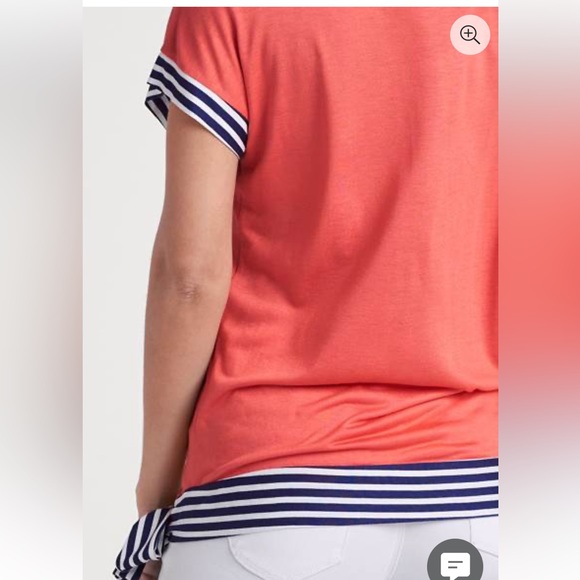 Venus Small Coral with Blue & White Stripe Side Tie Short Sleeve Shirt - Picture 2 of 13